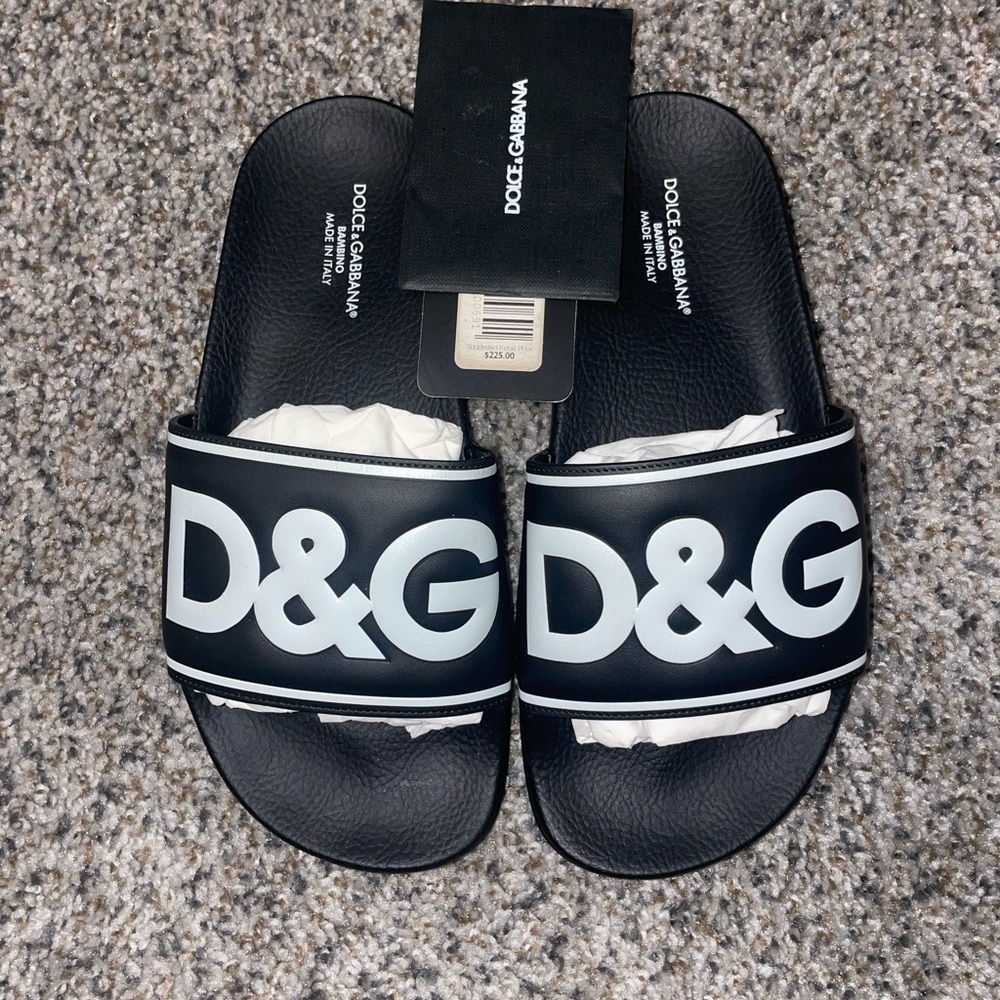 Dolce & Gabbana Kids Black D&G Logo Slide Sandals